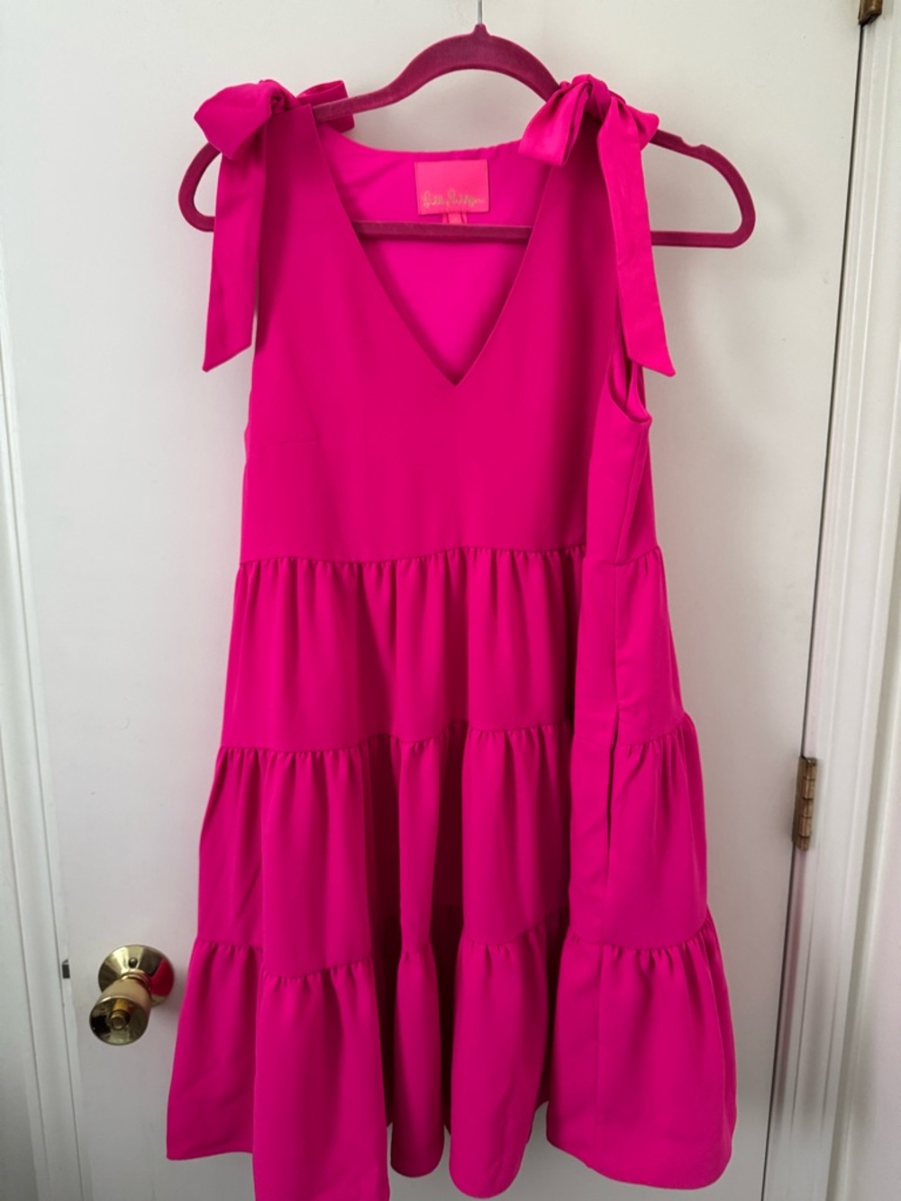 Lily Pulitzer small Hot Pink Tie-Shoulder Tiered Dress